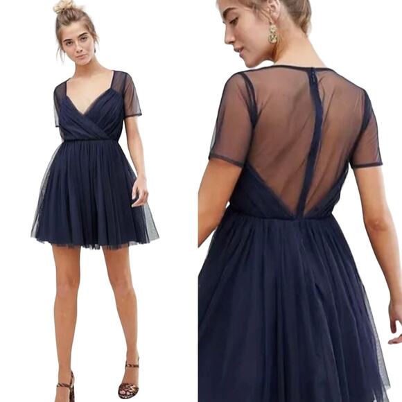 Elegant Navy Blue Mesh Dress - Picture 1 of 16